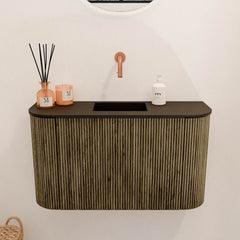 JOYA 73,2cm toiletmeubel ronding links + rechts kleur Dusk. Wastafel FAYE positie Midden Zonder kraangat kleur Urban.