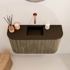 JOYA 73,2cm toiletmeubel ronding links + rechts kleur Dusk. Wastafel FAYE positie Midden Zonder kraangat kleur Urban.