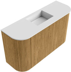 JOYA 73,2cm toiletmeubel ronding links + rechts kleur Oak. Wastafel FAYE positie Midden Zonder kraangat kleur Talc.