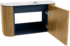 JOYA 73,2cm toiletmeubel ronding links + rechts kleur Oak. Wastafel FAYE positie Midden Zonder kraangat kleur Talc.