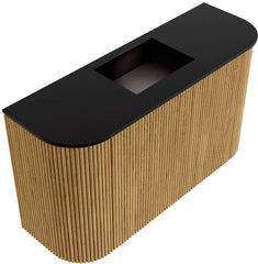 JOYA 73,2cm toiletmeubel ronding links + rechts kleur Oak. Wastafel FAYE positie Midden Zonder kraangat kleur Urban.