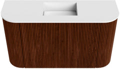 JOYA 73,2cm toiletmeubel ronding links + rechts kleur Ruby. Wastafel FAYE positie Midden Zonder kraangat kleur Talc.