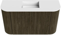 JOYA 73,2cm toiletmeubel ronding links + rechts kleur Shadow. Wastafel FAYE positie Midden Zonder kraangat kleur Talc.