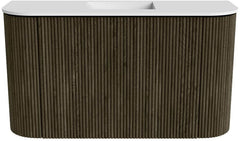 JOYA 73,2cm toiletmeubel ronding links + rechts kleur Shadow. Wastafel FAYE positie Midden Zonder kraangat kleur Talc.