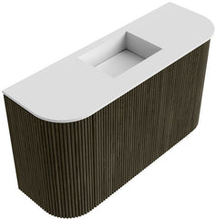 JOYA 73,2cm toiletmeubel ronding links + rechts kleur Shadow. Wastafel FAYE positie Midden Zonder kraangat kleur Talc.