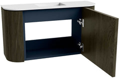 JOYA 73,2cm toiletmeubel ronding links + rechts kleur Shadow. Wastafel FAYE positie Midden Zonder kraangat kleur Talc.