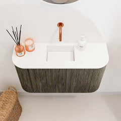 JOYA 73,2cm toiletmeubel ronding links + rechts kleur Shadow. Wastafel FAYE positie Midden Zonder kraangat kleur Talc.