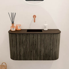 JOYA 73,2cm toiletmeubel ronding links + rechts kleur Shadow. Wastafel FAYE positie Midden Zonder kraangat kleur Urban.