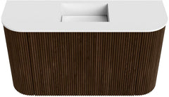 JOYA 73,2cm toiletmeubel ronding links + rechts kleur Walnut. Wastafel FAYE positie Midden Zonder kraangat kleur Talc.