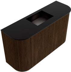 JOYA 73,2cm toiletmeubel ronding links + rechts kleur Walnut. Wastafel FAYE positie Midden Zonder kraangat kleur Urban.