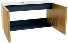 JOYA 80cm toiletmeubel kleur Oak. Wastafel FAYE positie Links Zonder kraangat kleur Talc.