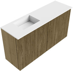 JOYA 80cm toiletmeubel kleur Dusk. Wastafel FAYE positie Links 1 kraangat kleur Talc.