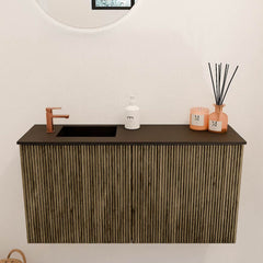 JOYA 80cm toiletmeubel kleur Dusk. Wastafel FAYE positie Links 1 kraangat kleur Urban.