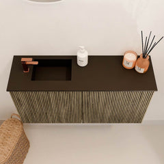 JOYA 80cm toiletmeubel kleur Dusk. Wastafel FAYE positie Links 1 kraangat kleur Urban.