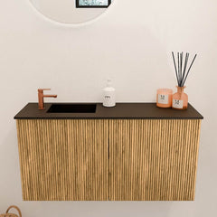 JOYA 80cm toiletmeubel kleur Oak. Wastafel FAYE positie Links 1 kraangat kleur Urban.