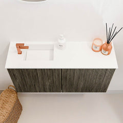 JOYA 80cm toiletmeubel kleur Shadow. Wastafel FAYE positie Links 1 kraangat kleur Talc.