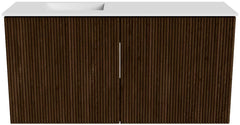 JOYA 80cm toiletmeubel kleur Walnut. Wastafel FAYE positie Links 1 kraangat kleur Talc.