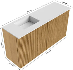 JOYA 80cm toiletmeubel kleur Walnut. Wastafel FAYE positie Links 1 kraangat kleur Urban.