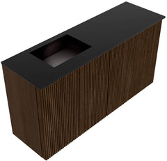 JOYA 80cm toiletmeubel kleur Walnut. Wastafel FAYE positie Links 1 kraangat kleur Urban.