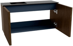 JOYA 80cm toiletmeubel kleur Walnut. Wastafel FAYE positie Links 1 kraangat kleur Urban.