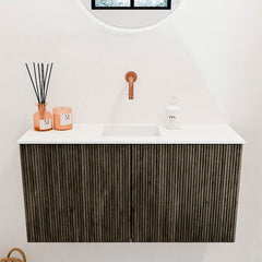 JOYA 80cm toiletmeubel kleur Shadow. Wastafel FAYE positie Midden Zonder kraangat kleur Talc.