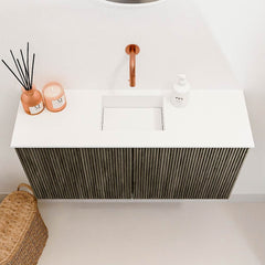 JOYA 80cm toiletmeubel kleur Shadow. Wastafel FAYE positie Midden Zonder kraangat kleur Talc.