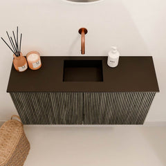 JOYA 80cm toiletmeubel kleur Shadow. Wastafel FAYE positie Midden Zonder kraangat kleur Urban.