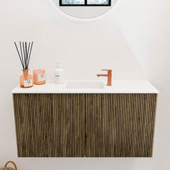 JOYA 80cm toiletmeubel kleur Dusk. Wastafel FAYE positie Midden 1 kraangat kleur Talc.