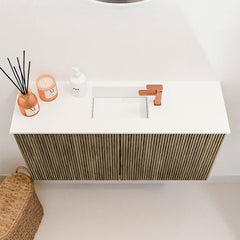 JOYA 80cm toiletmeubel kleur Dusk. Wastafel FAYE positie Midden 1 kraangat kleur Talc.