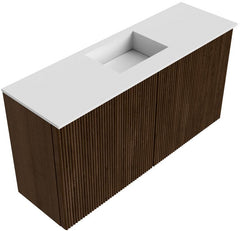 JOYA 80cm toiletmeubel kleur Walnut. Wastafel FAYE positie Midden 1 kraangat kleur Talc.