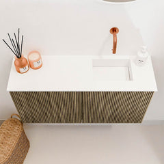 JOYA 80cm toiletmeubel kleur Dusk. Wastafel FAYE positie Rechts Zonder kraangat kleur Talc.