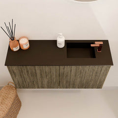 JOYA 80cm toiletmeubel kleur Dusk. Wastafel FAYE positie Rechts 1 kraangat kleur Urban.