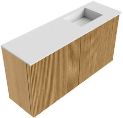 JOYA 80cm toiletmeubel kleur Oak. Wastafel FAYE positie Rechts 1 kraangat kleur Talc.