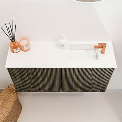 JOYA 80cm toiletmeubel kleur Shadow. Wastafel FAYE positie Rechts 1 kraangat kleur Talc.