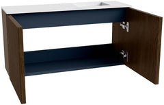 JOYA 80cm toiletmeubel kleur Walnut. Wastafel FAYE positie Rechts 1 kraangat kleur Talc.