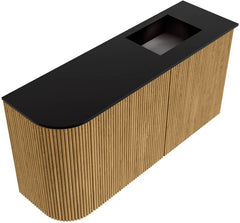 JOYA 81,6cm toiletmeubel ronding links kleur Oak. Wastafel FAYE positie Rechts Zonder kraangat kleur Urban.