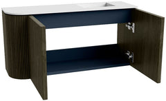 JOYA 81,6cm toiletmeubel ronding links kleur Shadow. Wastafel FAYE positie Rechts Zonder kraangat kleur Talc.