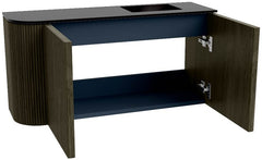 JOYA 81,6cm toiletmeubel ronding links kleur Shadow. Wastafel FAYE positie Rechts Zonder kraangat kleur Urban.