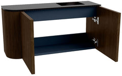 JOYA 81,6cm toiletmeubel ronding links kleur Walnut. Wastafel FAYE positie Rechts Zonder kraangat kleur Urban.