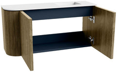 JOYA 81,6cm toiletmeubel ronding links kleur Dusk. Wastafel FAYE positie Rechts 1 kraangat kleur Talc.