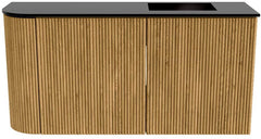 JOYA 81,6cm toiletmeubel ronding links kleur Oak. Wastafel FAYE positie Rechts 1 kraangat kleur Urban.