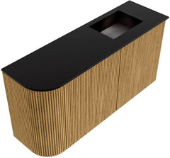 JOYA 81,6cm toiletmeubel ronding links kleur Oak. Wastafel FAYE positie Rechts 1 kraangat kleur Urban.