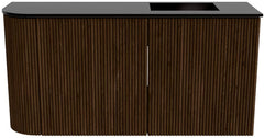 JOYA 81,6cm toiletmeubel ronding links kleur Walnut. Wastafel FAYE positie Rechts 1 kraangat kleur Urban.