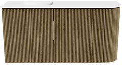 JOYA 81,6cm toiletmeubel ronding rechts kleur Dusk. Wastafel FAYE positie Links Zonder kraangat kleur Talc.