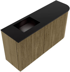 JOYA 81,6cm toiletmeubel ronding rechts kleur Dusk. Wastafel FAYE positie Links Zonder kraangat kleur Urban.