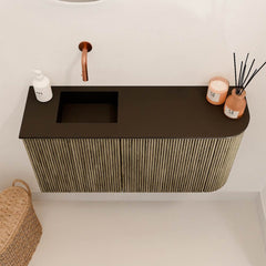 JOYA 81,6cm toiletmeubel ronding rechts kleur Dusk. Wastafel FAYE positie Links Zonder kraangat kleur Urban.