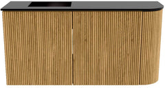 JOYA 81,6cm toiletmeubel ronding rechts kleur Oak. Wastafel FAYE positie Links Zonder kraangat kleur Urban.