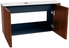 JOYA 81,6cm toiletmeubel ronding rechts kleur Ruby. Wastafel FAYE positie Links Zonder kraangat kleur Talc.