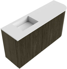 JOYA 81,6cm toiletmeubel ronding rechts kleur Shadow. Wastafel FAYE positie Links Zonder kraangat kleur Talc.