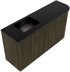 JOYA 81,6cm toiletmeubel ronding rechts kleur Shadow. Wastafel FAYE positie Links Zonder kraangat kleur Urban.